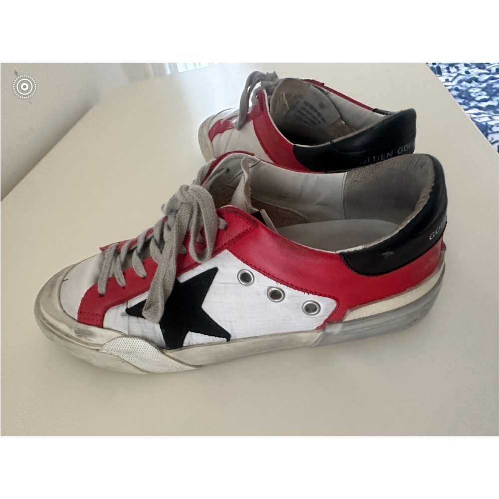 Golden Goose Red and White Sneakers with Black Star